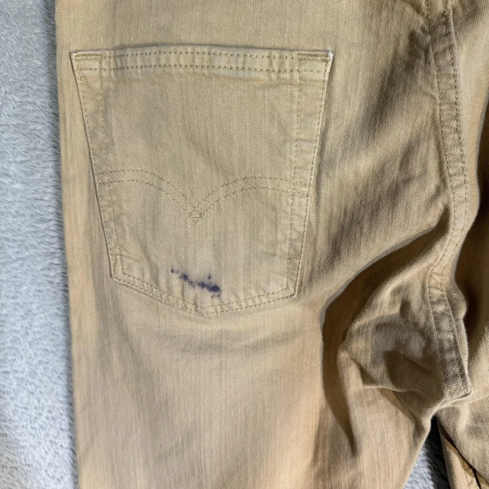 Levis 513 Jeans Mens 30x32 Khaki Slim Straight Stretch Denim Beige Zip Fly